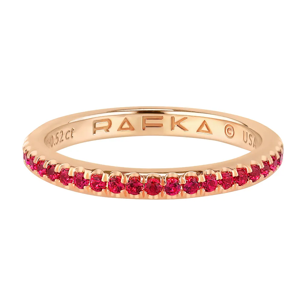 Essential Red Rouge Red Ruby Wedding Band In Rose Gold 18K